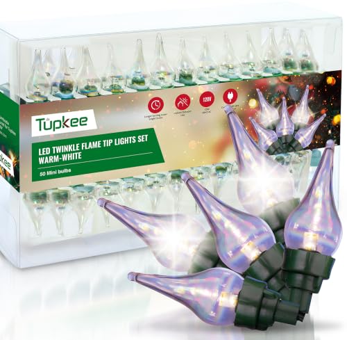 LED Twinkle Flame Tip Christmas Lights - Warm White, 50 Bulbs