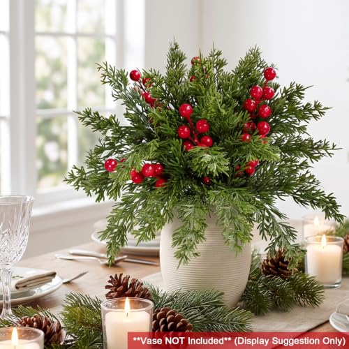 30Pcs Artificial Pine Branches with Red Berry Stems for Holiday Decor - Variation of THIS listing
