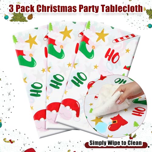 Christmas Tablecloths 3 Pack Disposable Elf Design 108x54 Inches - Holiday Party Decor