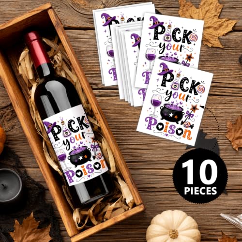 Pick Your Poison Halloween Wine Labels Witch Potion Bottle Stickers 10 Pcs