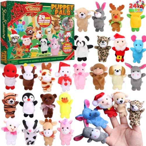 Christmas Advent Calendar with Plush Animal Finger Puppets - 24 Days Kids Countown