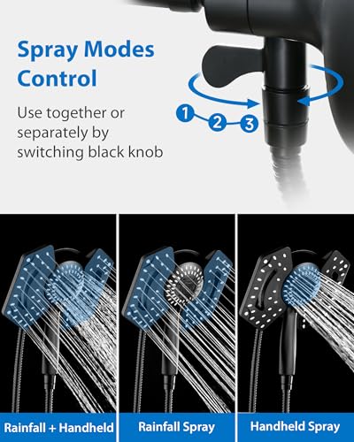 INAVAMZ 2-in-1 High Pressure Shower Head with Handheld, Large Black