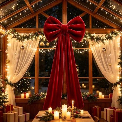 Christmas Tree Topper Bow - Red Velvet 15.8 x 78 Inches Extra Long Holiday Decor