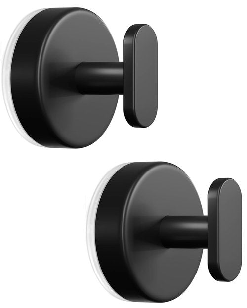 Josmimic Suction Cup Hooks for Shower, Removable Towel Hooks for Bathroom, Kitchen, Glass Door, Mirror, Tile – Loofah, Towel, Coat, Bath Robe Hook for Hanging, Black 2 Pack