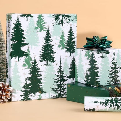 Reversible Christmas Wrapping Paper Pine Tree Design 17 x 33 Ft - Green & Gold