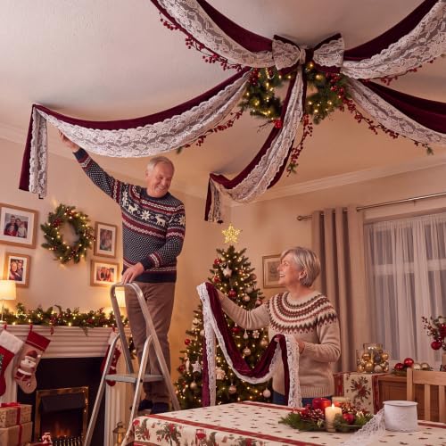 Burgundy Velvet and Lace Ceiling Draping Kit for Christmas Wedding - Variation: Burgundy