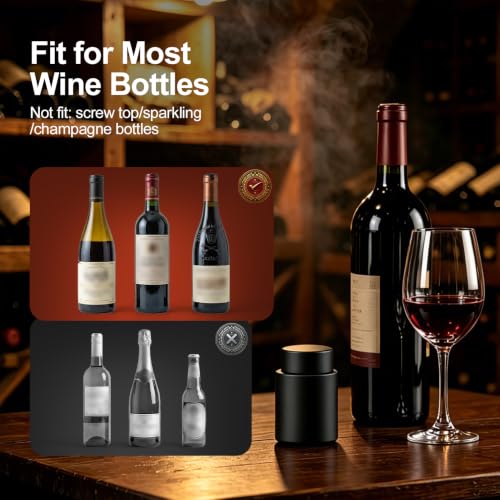 Vacuum Wine Stopper Set of 3 - Reusable Black Bottle Corks for Preservation
