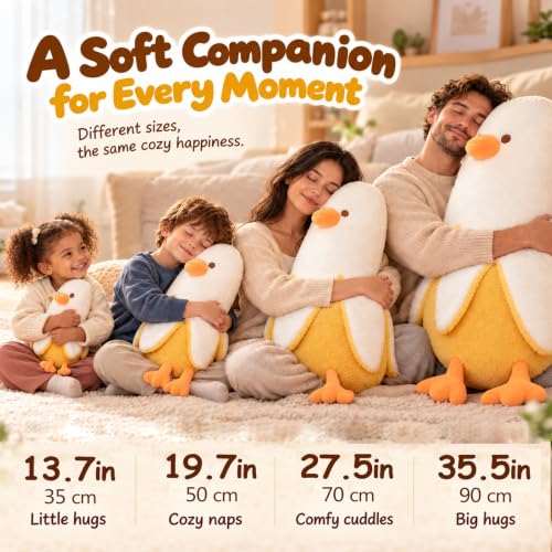 27.5 Inch Banana Duck Plush Pillow - Soft White Stuffed Animal for Hugging and Decor