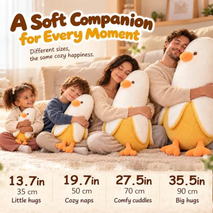 27.5 Inch Banana Duck Plush Pillow - Soft White Stuffed Animal for Hugging and Decor