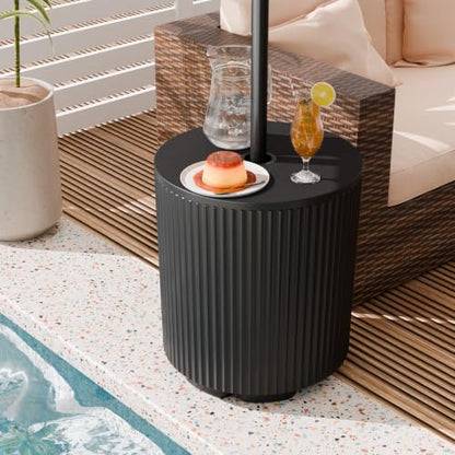Outdoor Umbrella Stand Table with Hole - Black, Water Fillable Base, Adjustable Clamp