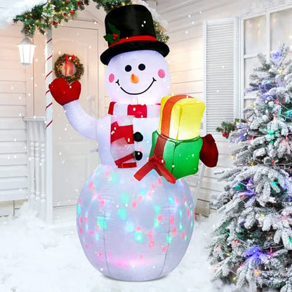 Inflatable Christmas Snowman with Rotating LED Lights - Outdoor Yard Decor