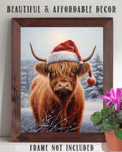 Christmas Wall Decor Highland Cow Poster - 11x14 Unframed Farmhouse Art Print