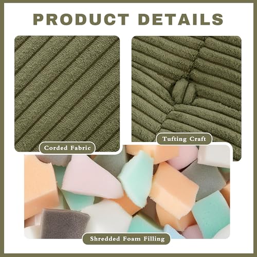 Green Square Corduroy Ottoman Pouf Footrest - Oversized Home Decor, 26x26 Inch - Green / 1PC