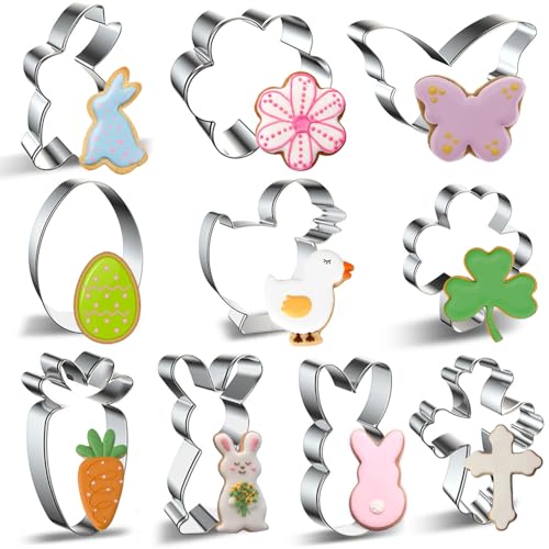 Easter Cookie Cutter Set of 10 Shapes for Baking & Crafts - Stainless Steel