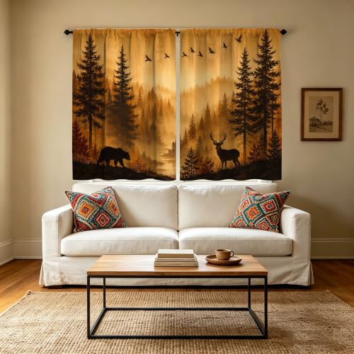 Deer Mountain Kitchen Curtains Set of 2 - 28x36 Inches, Light Filtering Tier Drapes, Variation of THIS listing