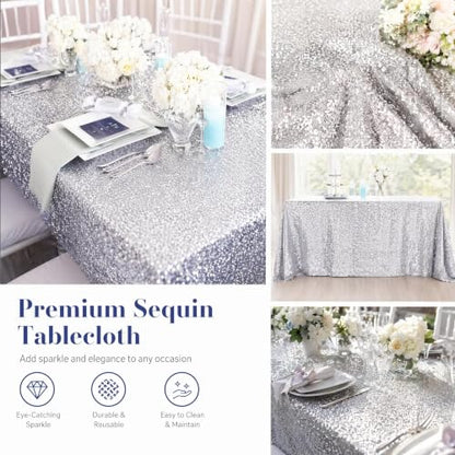 Silver Sequin Tablecloth 50x72 Inch - Sparkly Glitter for Wedding Party, Rectangular Silver