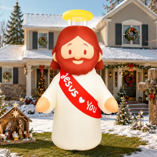 8.3FT Inflatable Jesus Outdoor Decoration with LED Lights and Stable Setup
