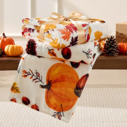 Fleece Blanket for Fall Leaves Design Twin Size 60x80 Inches - Plush Cozy Throw