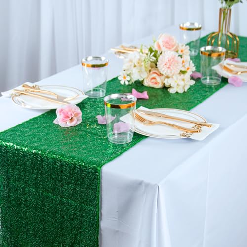 Green Sequin Table Runners 10 Pack 12x108 Inches for Weddings & Parties