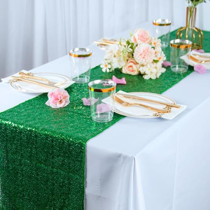 Green Sequin Table Runners 10 Pack 12x108 Inches for Weddings & Parties
