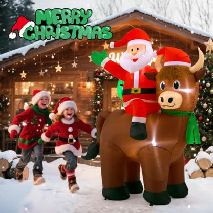 6FT Highland Cow Christmas Inflatable with Santa Riding, Variation: Ox