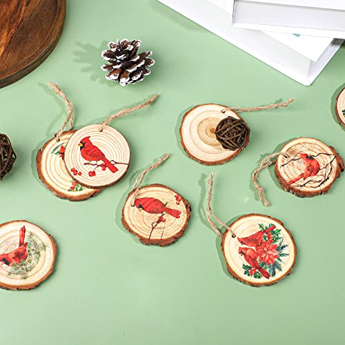 Classic 16 PCS Christmas Wooden Ornaments Red Birds Hanging Decor Tree Crafts