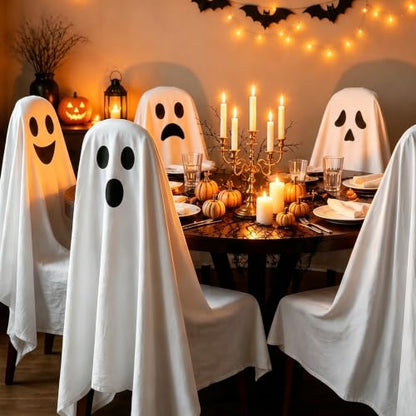 Halloween Ghost Chair Covers Set of 4 - White1, 59x63 Inch Spooky Decorations