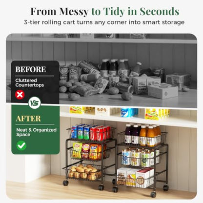 3-Tier Pull-Out Rolling Pantry Organizer with Wheels - Adjustable Storage Cart - Variation 1