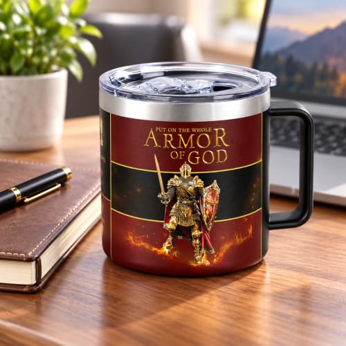 Armor of God Christian Tumbler for Men - 14oz Religious Gift, Pastor Appreciation, Christmas & Birthday Present - Variation of Armor God