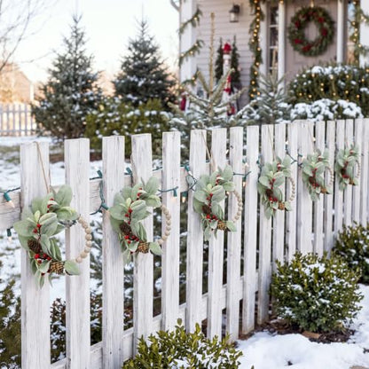 12 Pcs 10-Inch Mini Christmas Wreaths for Cabinets, Rustic Wood Bead Decor - Variation of THIS listing 12