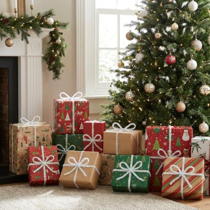 53Ft Iridescent Christmas Tinsel Ribbon Set - Metallic Wire Garland, 4 Pcs