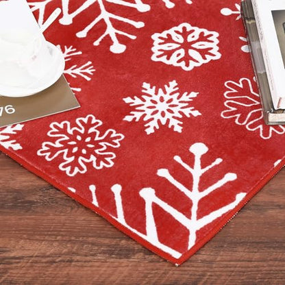 GlowSol Christmas Snowflakes Rug 5x7 ft Washable Non-Slip Holiday Rug for Living Room and Kitchen - Red