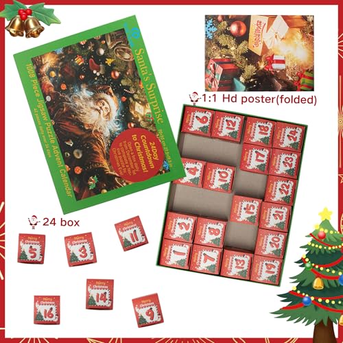Christmas Jigsaw Puzzle Advent Calendar 2026 - 1008 Pieces with Santa Theme, Holiday Countdown Gift for Families & Adults