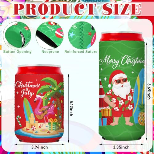 Christmas in July Can Coolers 24 Pack - Tropical Hawaiian Beer Sleeve Set with 2 Sizes