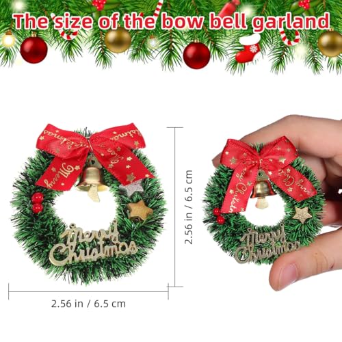 Mini Christmas Wreath Ornaments 6.5cm Holiday Decor Set with Bows Bells & Sign