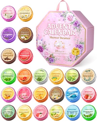Pink Shower Steamers Advent Calendar 2026 for Relaxation - 24 Spa Gifts for Women