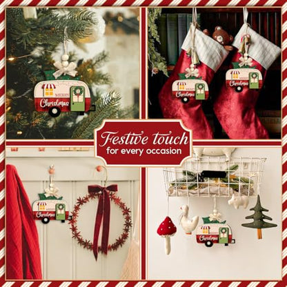 Christmas Wooden Camper Ornament - Rustic Holiday Travel Decor