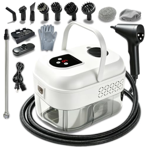 White Portable Steam Cleaner with 16 Accessories, Fast Heat Up, 6 Steam Levels