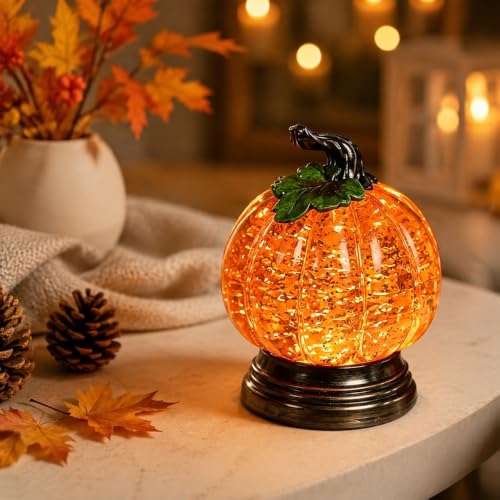 Halloween Pumpkin Snow Globe with Warm Orange LED Light - 2PCS - Variation 2