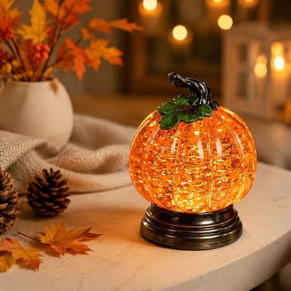 Halloween Pumpkin Snow Globe with Warm Orange LED Light - 2PCS - Variation 2