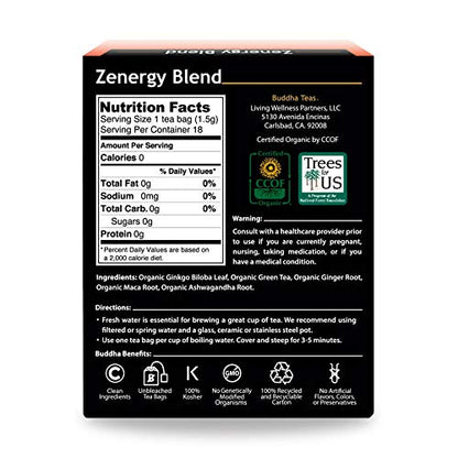 Buddha Teas Organic Zenergy Blend - OU Kosher, USDA Organic, CCOF Organic, 18 Bleach-Free Tea Bags