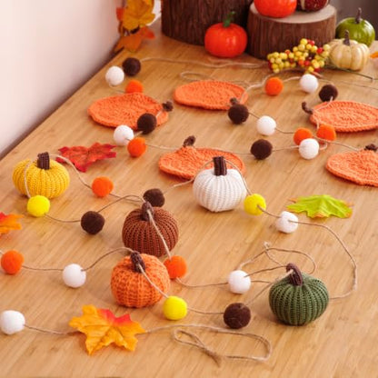 Fall Pumpkin Garland Set - 2 Pack 7.5 Ft Rustic Autumn Decor for Mantel and Wall