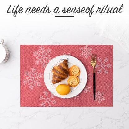 Christmas Snow Red Placemats Set of 4 - Heat-Resistant Non-Slip Table Mats