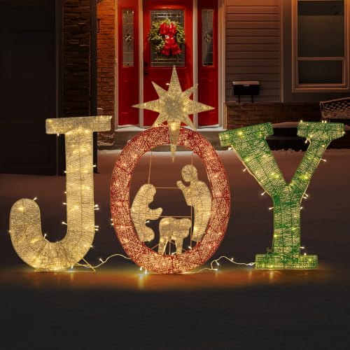 40-inch Lighted Christmas Yard Sign with 240 LED Lights and Nativity Scene