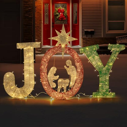40-inch Lighted Christmas Yard Sign with 240 LED Lights and Nativity Scene