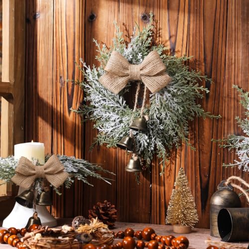 8 Pcs Mini Christmas Wreaths with Bells and Ribbons for Cabinets - Festive Decor
