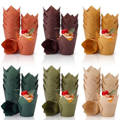 Autumn Tulip Cupcake Liners Set - 120 Pcs Fall Muffin Baking Cups with 6 Colors