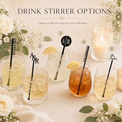 Personalized Acrylic Cocktail Stirrers with Monogram for Weddings & Events