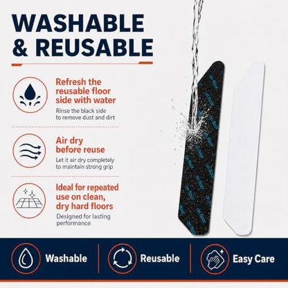 8 Pack Washable Rug Grip Tape - Reusable Double-Sided Carpet Non-Slip Tape for Hardwood & Tile Floors