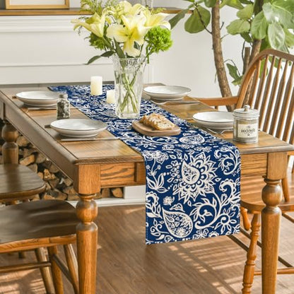 Blue Floral Paisley Table Runner - 13x72 Inch Seasonal Kitchen Decor